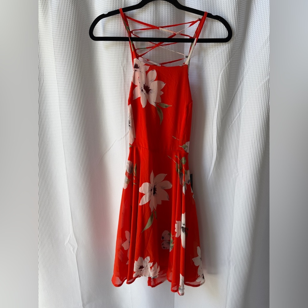 Lulu's Vibrant Red Floral Dress